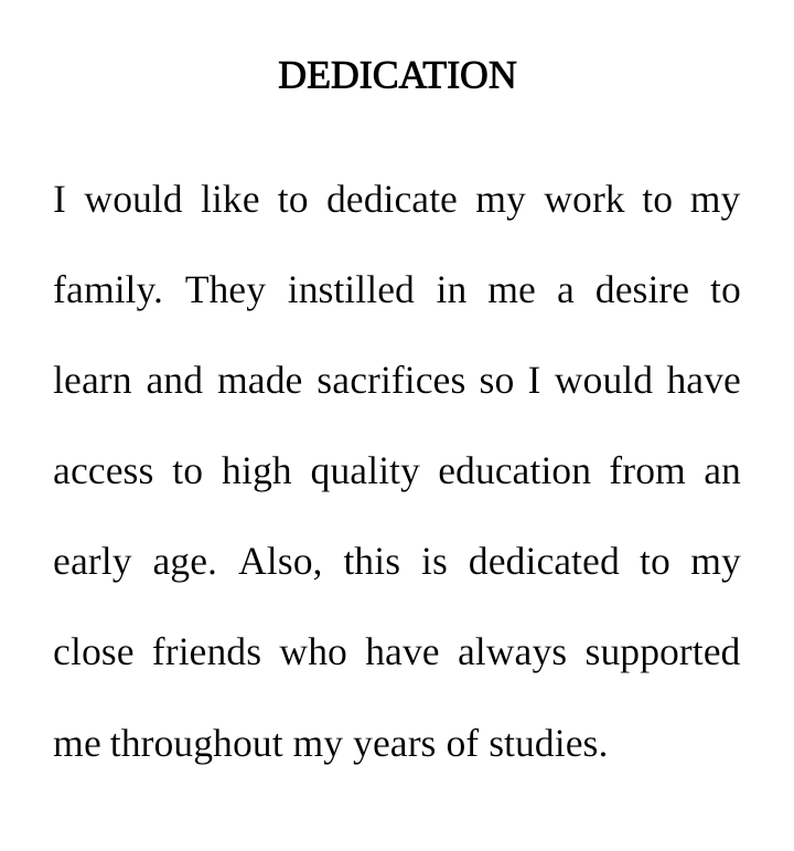 how to write dedication in research report